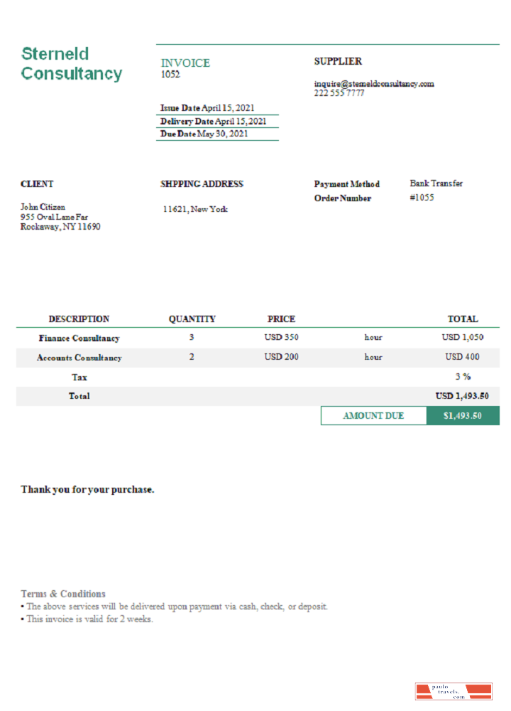 USA Sterneld Consultancy invoice PSD template